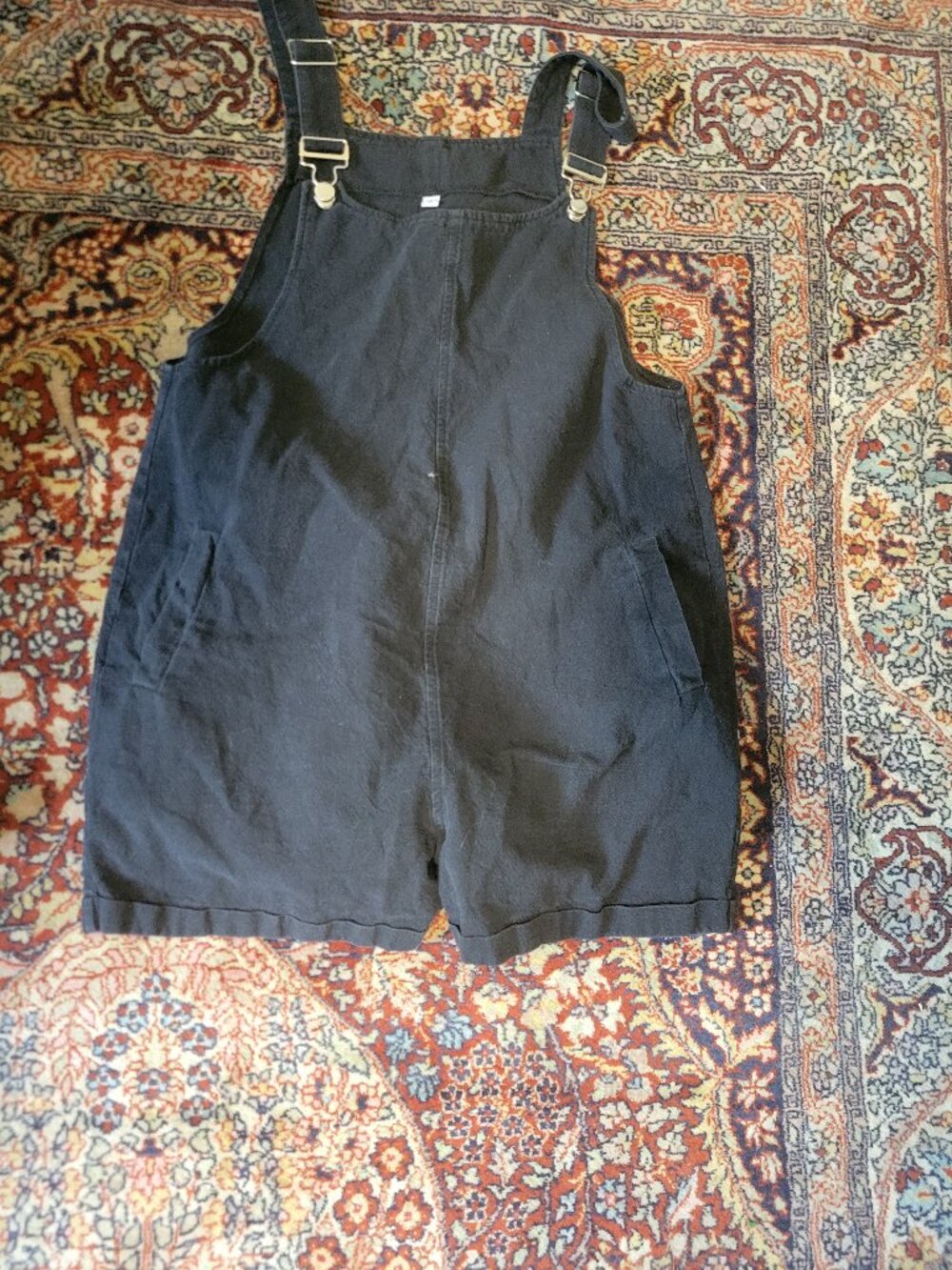 Fashion Black Linen Blend Short Overalls Size S